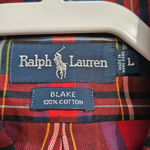 Ralph Lauren Blue Label Shirt Mens Red Plaid Blake 100% Cotton Button Down Large - Picture 8 of 12